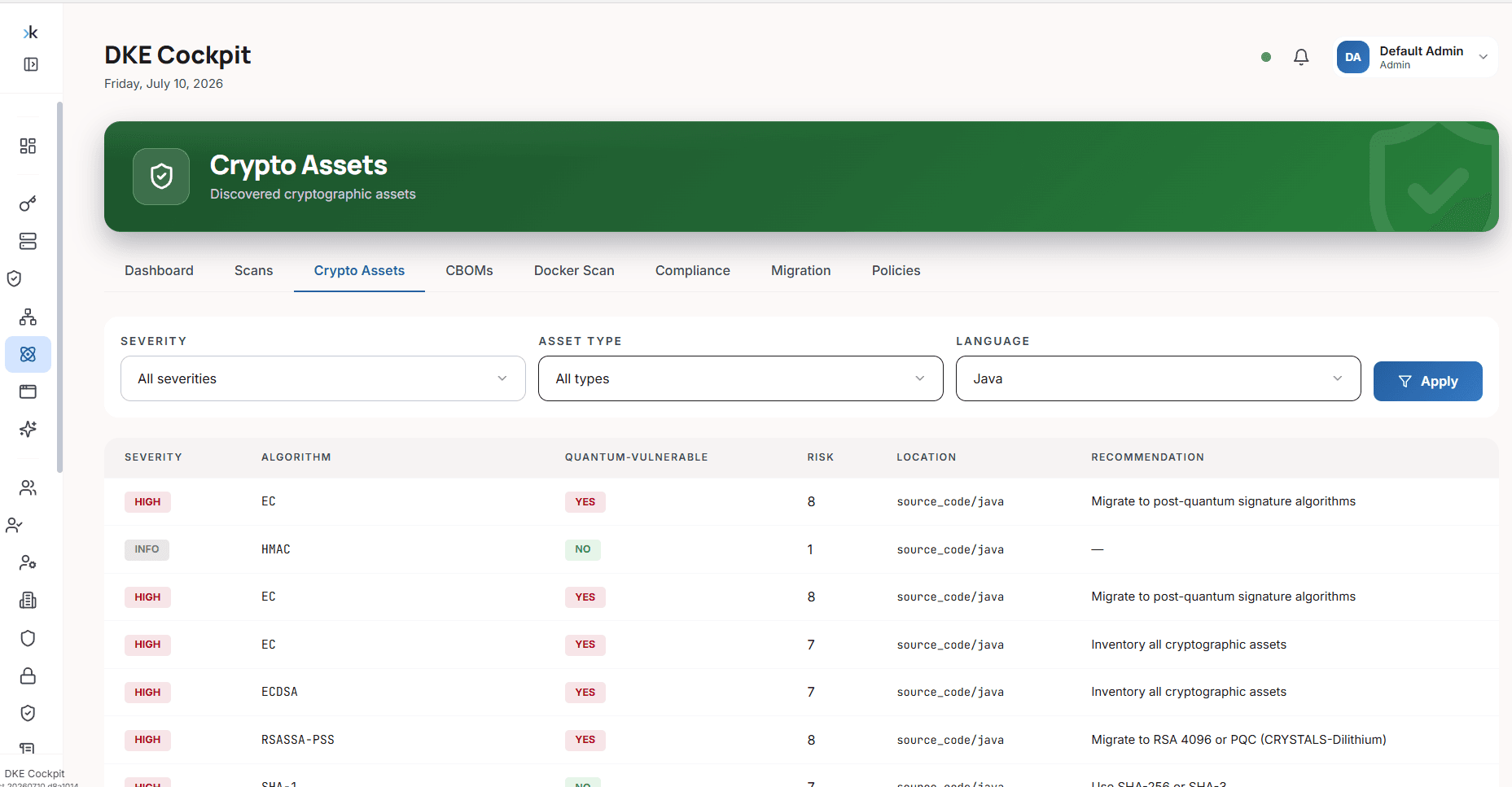 DuoKey Crypto Assets dashboard